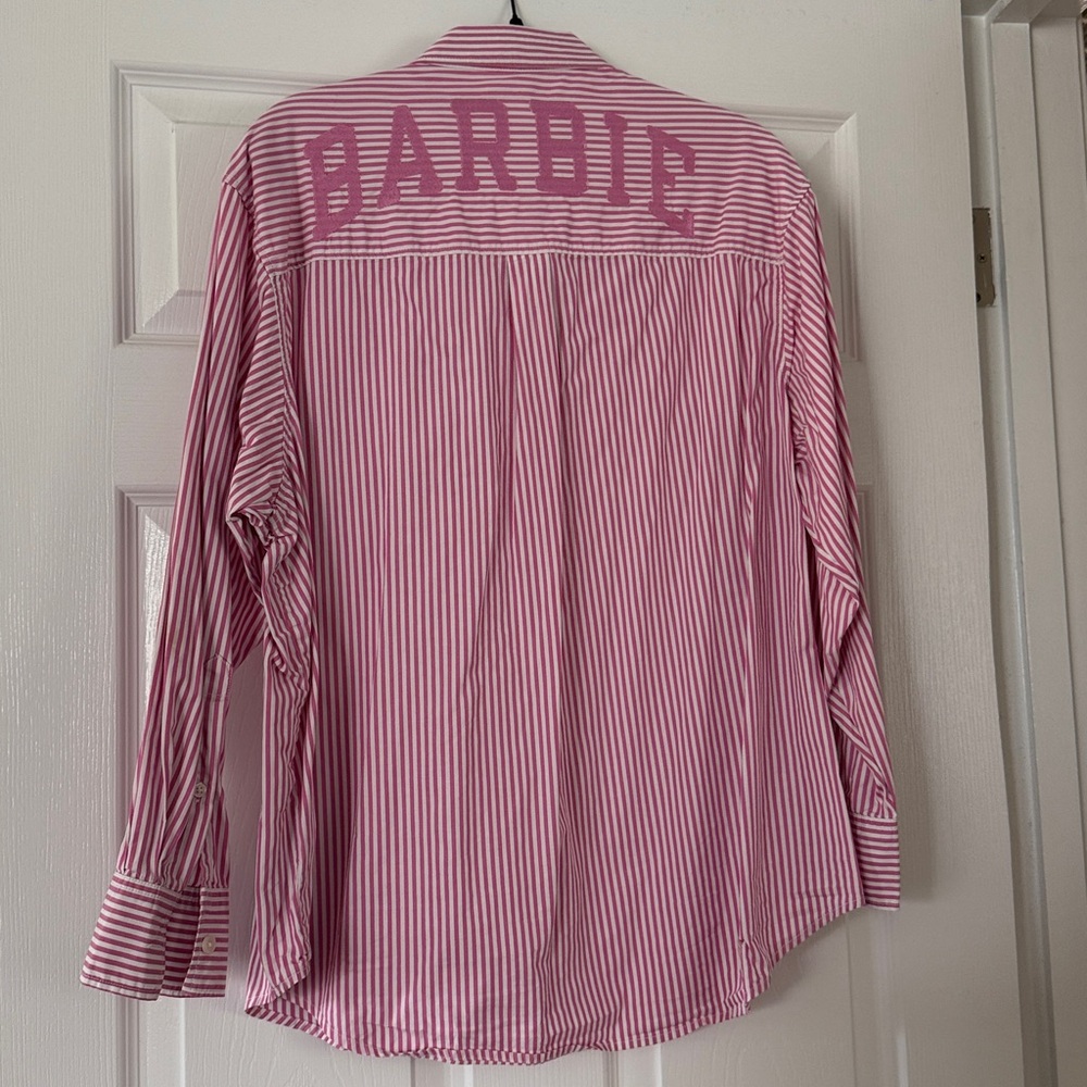 GAP BARBIE Casual Pink and White Striped Shirt